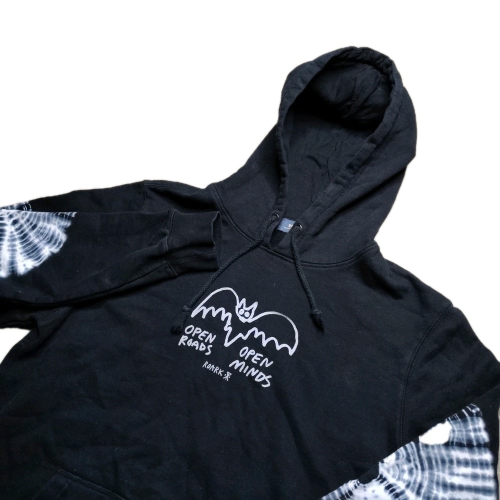 Roark 'Open Roads Open Minds' Bat Hoodie Fleece Black Size Medium Tie Dye Elbows